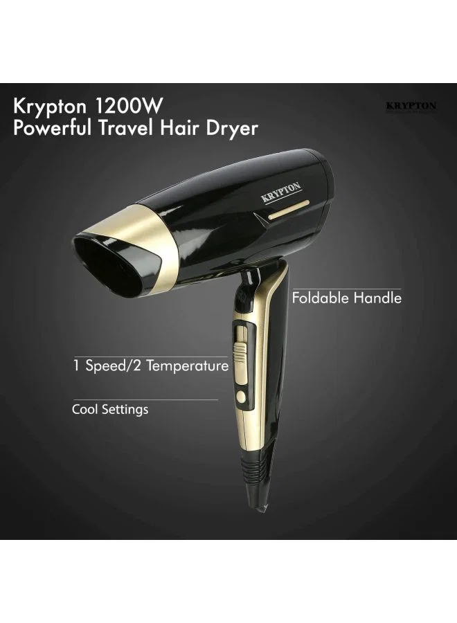Krypton Hair Dryer + 1200W + Powerful Airflow with Concentrator Nozzle + Black & Gold