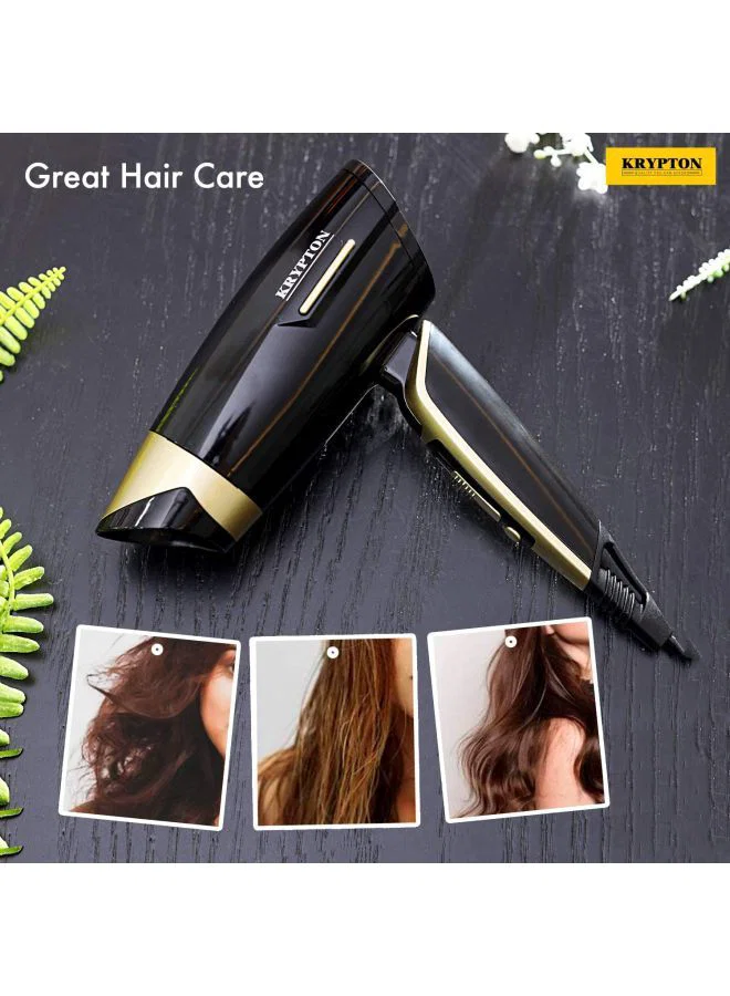 Krypton Hair Dryer + 1200W + Powerful Airflow with Concentrator Nozzle + Black & Gold