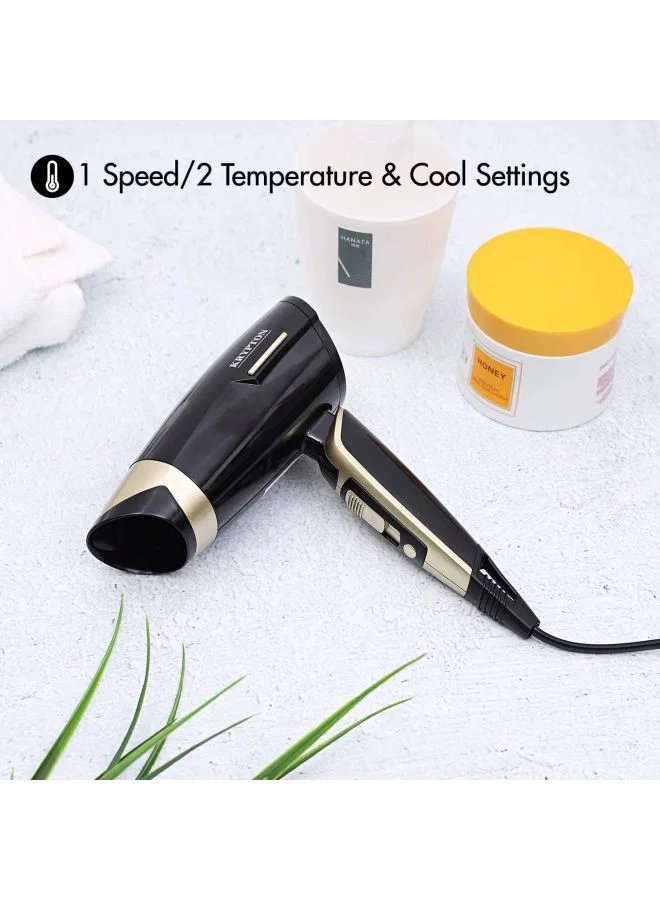 Krypton Hair Dryer + 1200W + Powerful Airflow with Concentrator Nozzle + Black & Gold