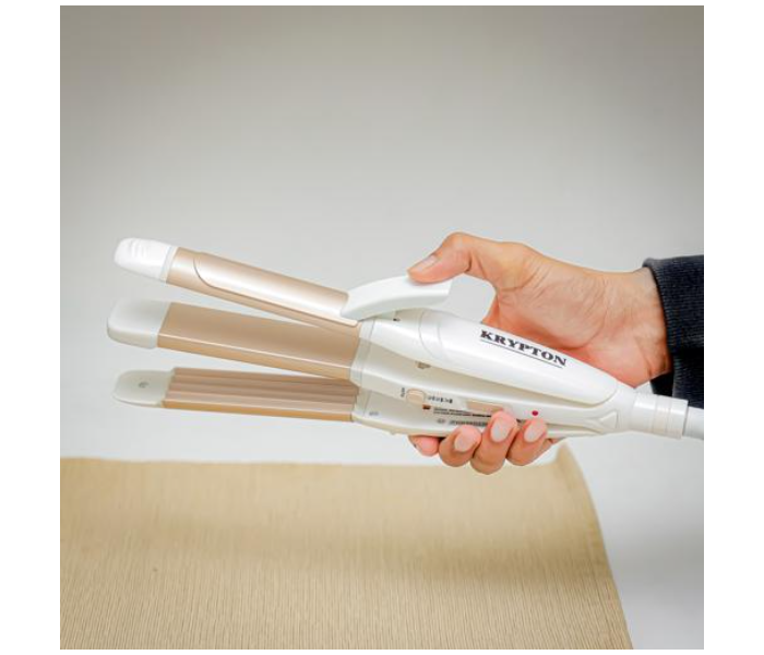 Krypton 3-in-1 Hair Styler + Straightener, Curler & Waver + 360° Swivel Cord + White & Gold