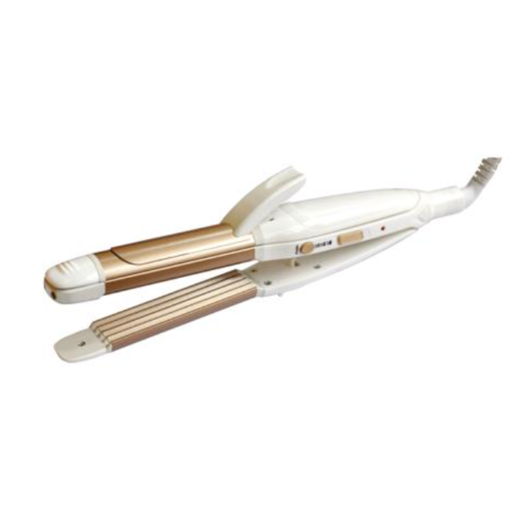 Krypton 3-in-1 Hair Styler + Straightener, Curler & Waver + 360° Swivel Cord + White & Gold