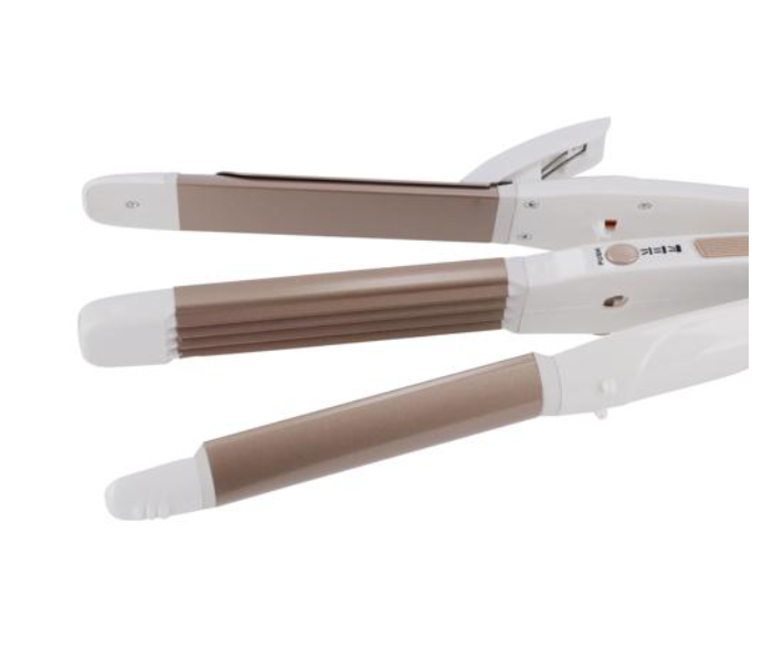 Krypton 3-in-1 Hair Styler + Straightener, Curler & Waver + 360° Swivel Cord + White & Gold