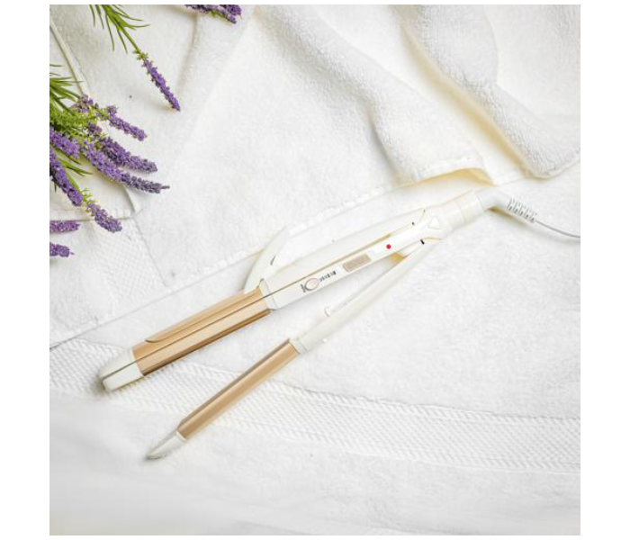 Krypton 3-in-1 Hair Styler + Straightener, Curler & Waver + 360° Swivel Cord + White & Gold