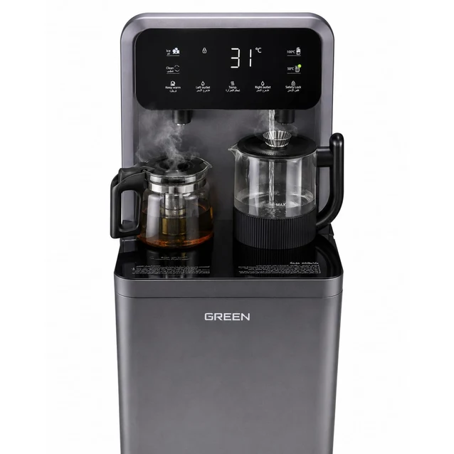 GREEN GTM-WDILC2500DS Water Dispenser with Tea & Coffee Maker – Digital Display – Gray