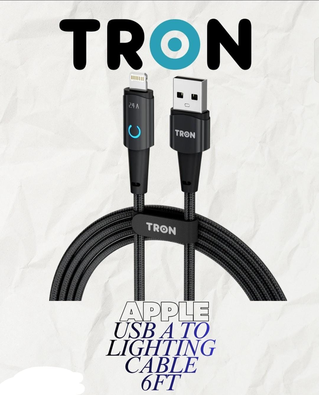 TRON TR8 USB-A to Lightning Fast Charging Cable – 2.4A – 6ft – Black color option