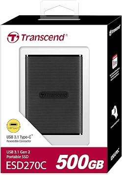 Transcend 500GB Portable Solid State Drive USB 3.1 Gen 2 Type-C ESD270C TS500GESD270C