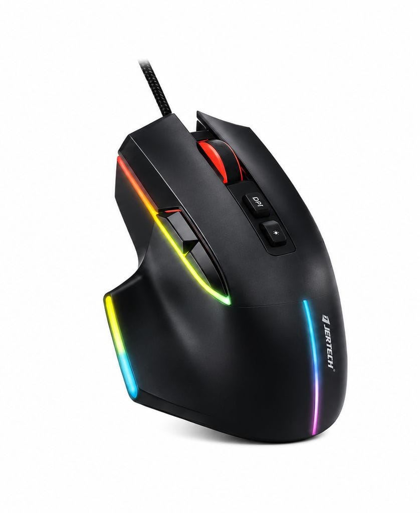 JERTECH ماوسی گەیمی بە وایەر JR860 – ڕووناکی RGB – ڕەش
