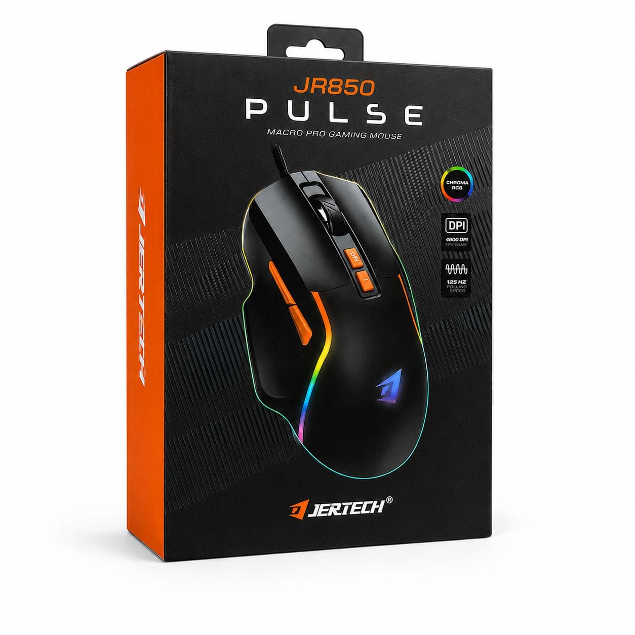 JERTECH ماوسی گەیمی بە وایەر  JR850 Pulse – ڕووناکی Chroma RGB – وردی 4600 DPI – ڕەش color option