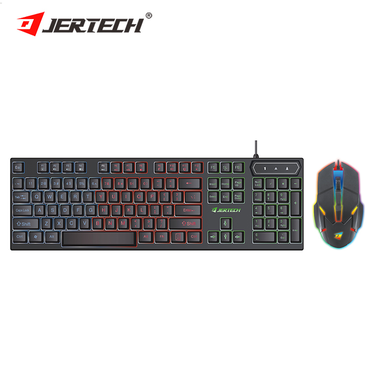 JERTECH کۆمەڵەی کیبۆرد و ماوسی بە وایەر KM180 – ڕووناکی RGB – ڕەش
