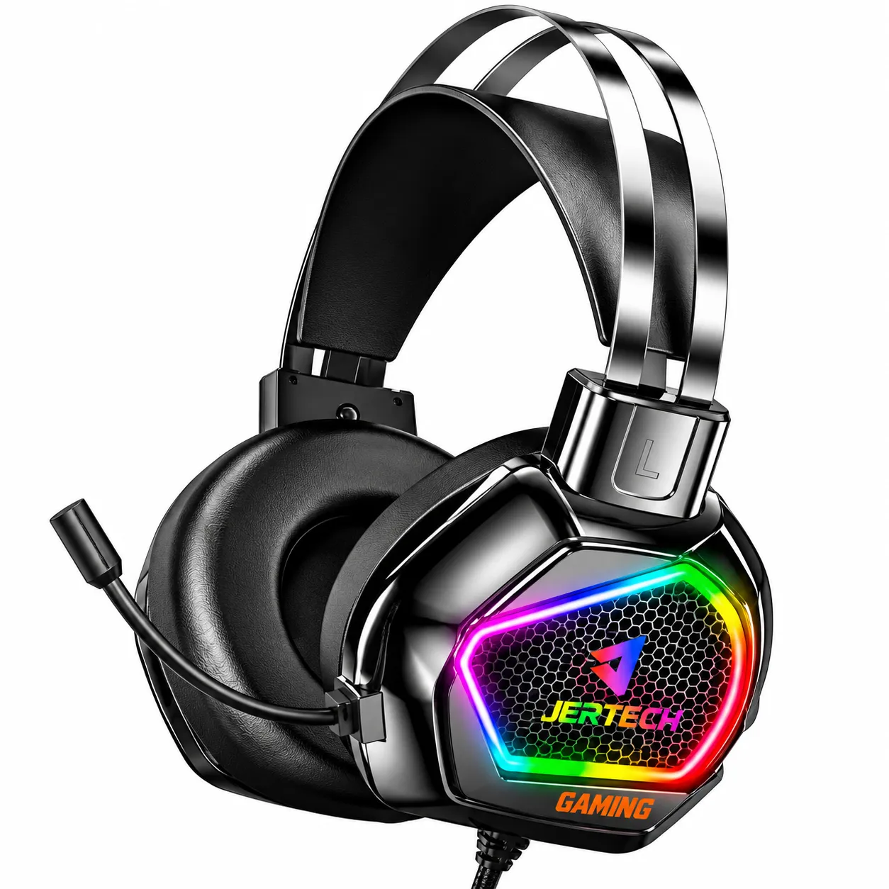 سماعة ألعاب JERTECH HG02 بإضاءة RGB – 3.5 ملم + USB-أسود