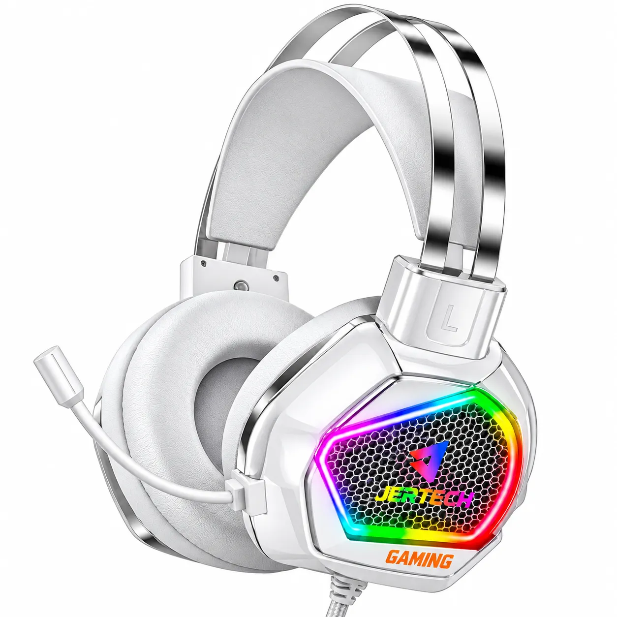 سماعة ألعاب JERTECH HG02 بإضاءة RGB – 3.5 ملم + USB-أبيض color option