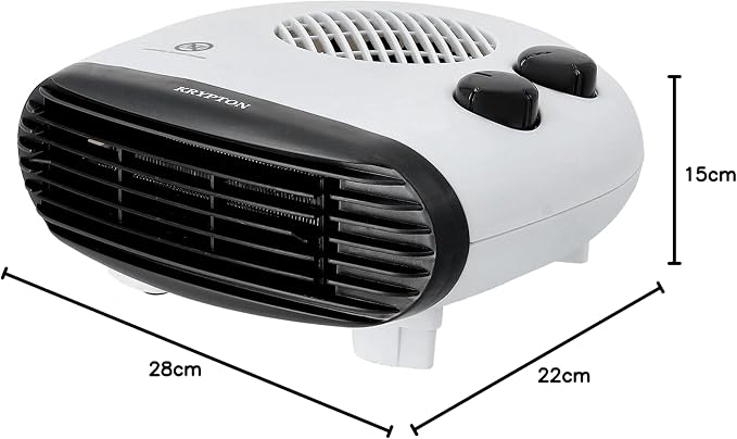 KRYPTON Fan Heater – 2 Heating Powers -Overheat Protection -Cool/Warm/Hot Air Selection -Adjustable Thermostat