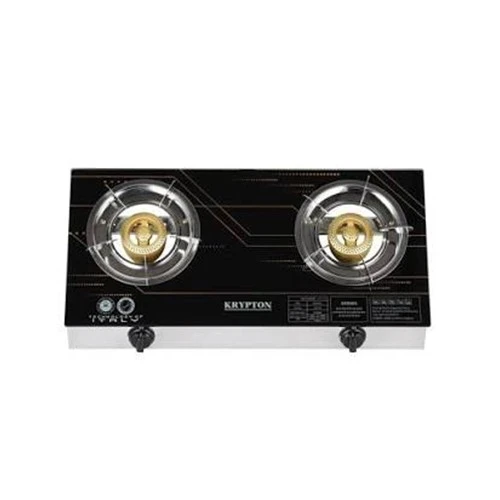 Krypton KNGC6571 Double Burner Gas Cooker | Glass Top Panel | Stainless Steel Tray and Frame | Double Brass Burners | Low Energy Consumption | Automatic Ignition System | LPG Gas Stove | Black | 2 Years Warranty color option