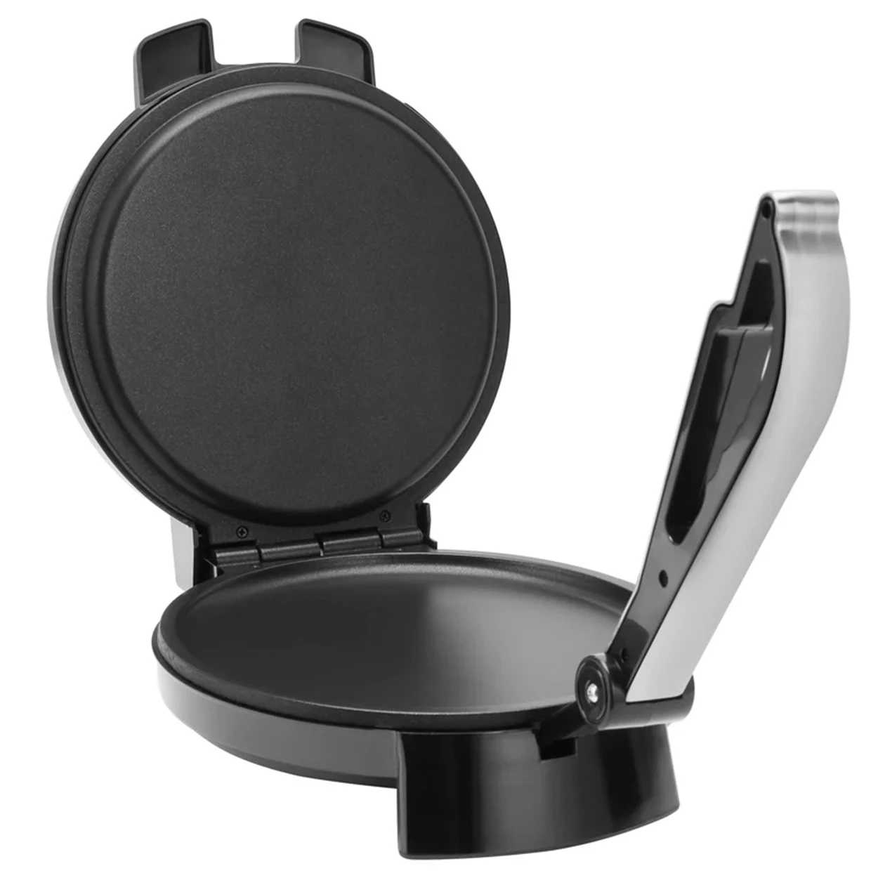 Geepas Chapathi Maker GCM6125 | 1200W | 10-Inch Cooking Surface | Non-Stick Plates | Automatic Temperature Control | Overheat Protection | Skid-Resistant Feet | Silver & Black
