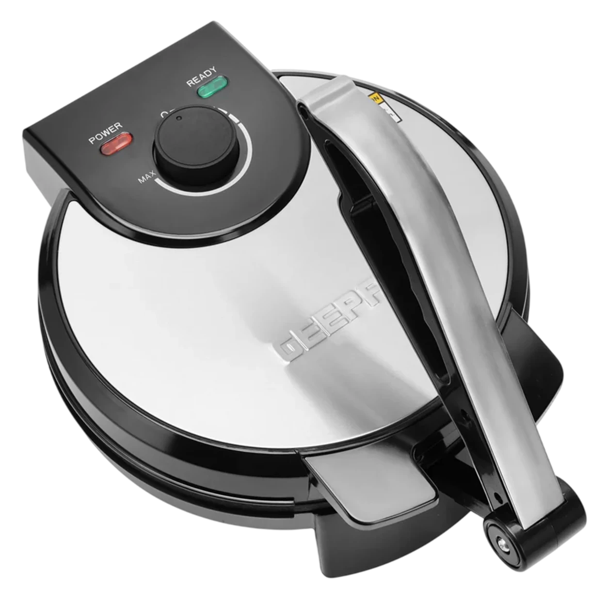 Geepas Chapathi Maker GCM6125 | 1200W | 10-Inch Cooking Surface | Non-Stick Plates | Automatic Temperature Control | Overheat Protection | Skid-Resistant Feet | Silver & Black