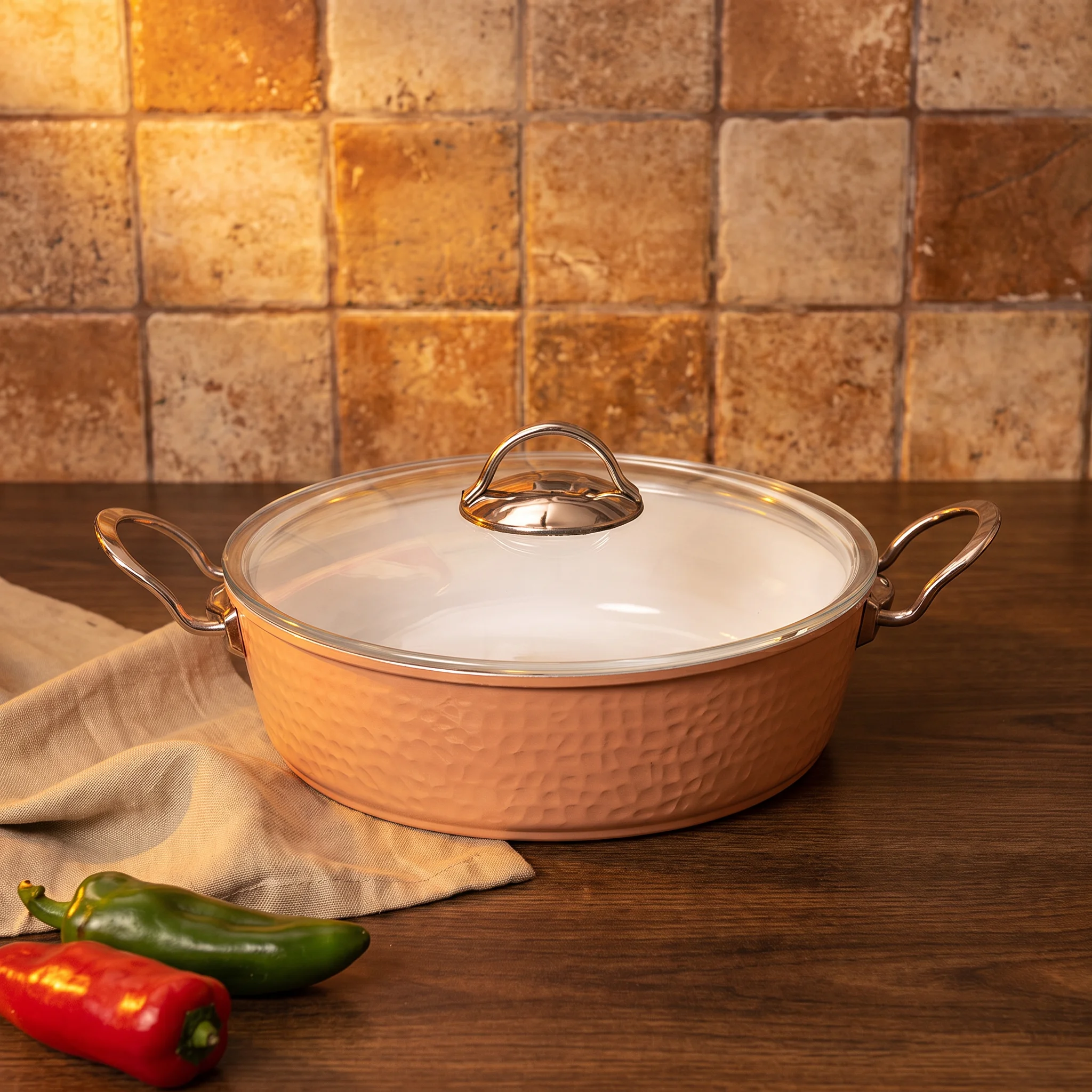 9-Piece Ceramic Non-Stick Cookware Set with Glass Lids – Brown