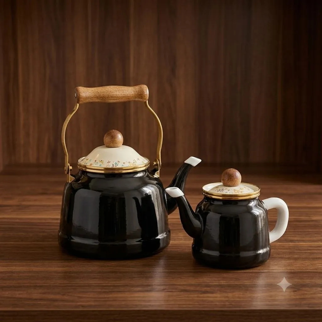 Double Turkish Tea Kettle & Teapot Set – 2.5L + 1L – Black