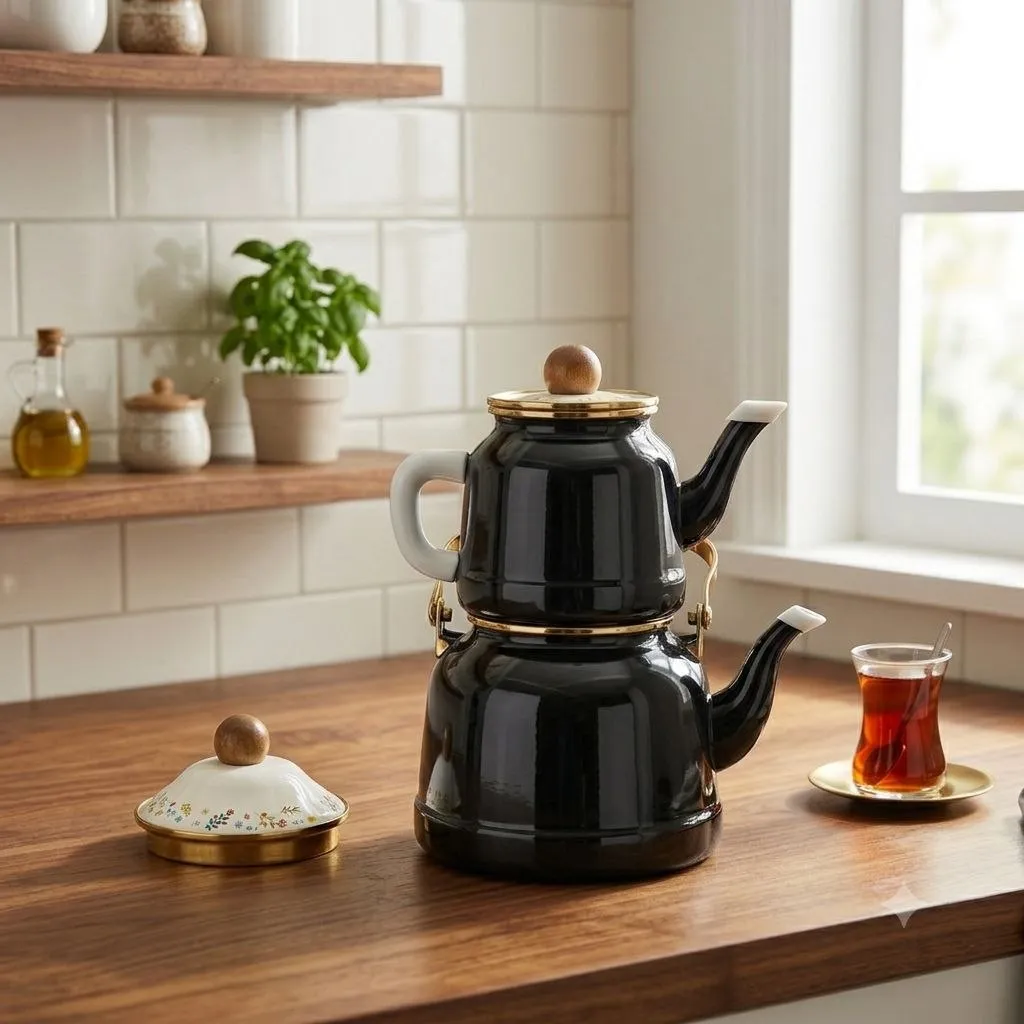 Double Turkish Tea Kettle & Teapot Set – 2.5L + 1L – Black