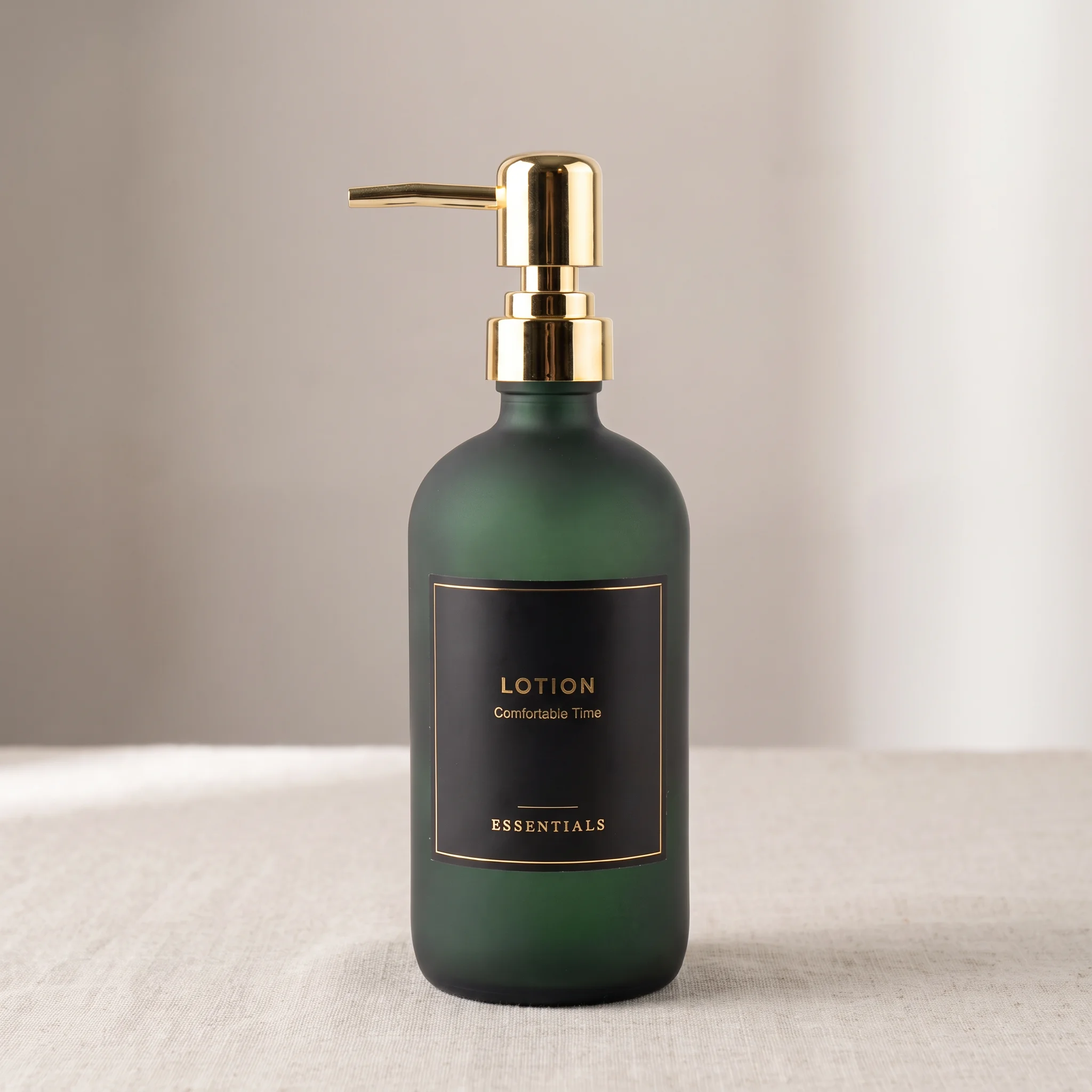 Tall Round Glass Liquid Soap Dispenser with Gold Pump – Olive Green