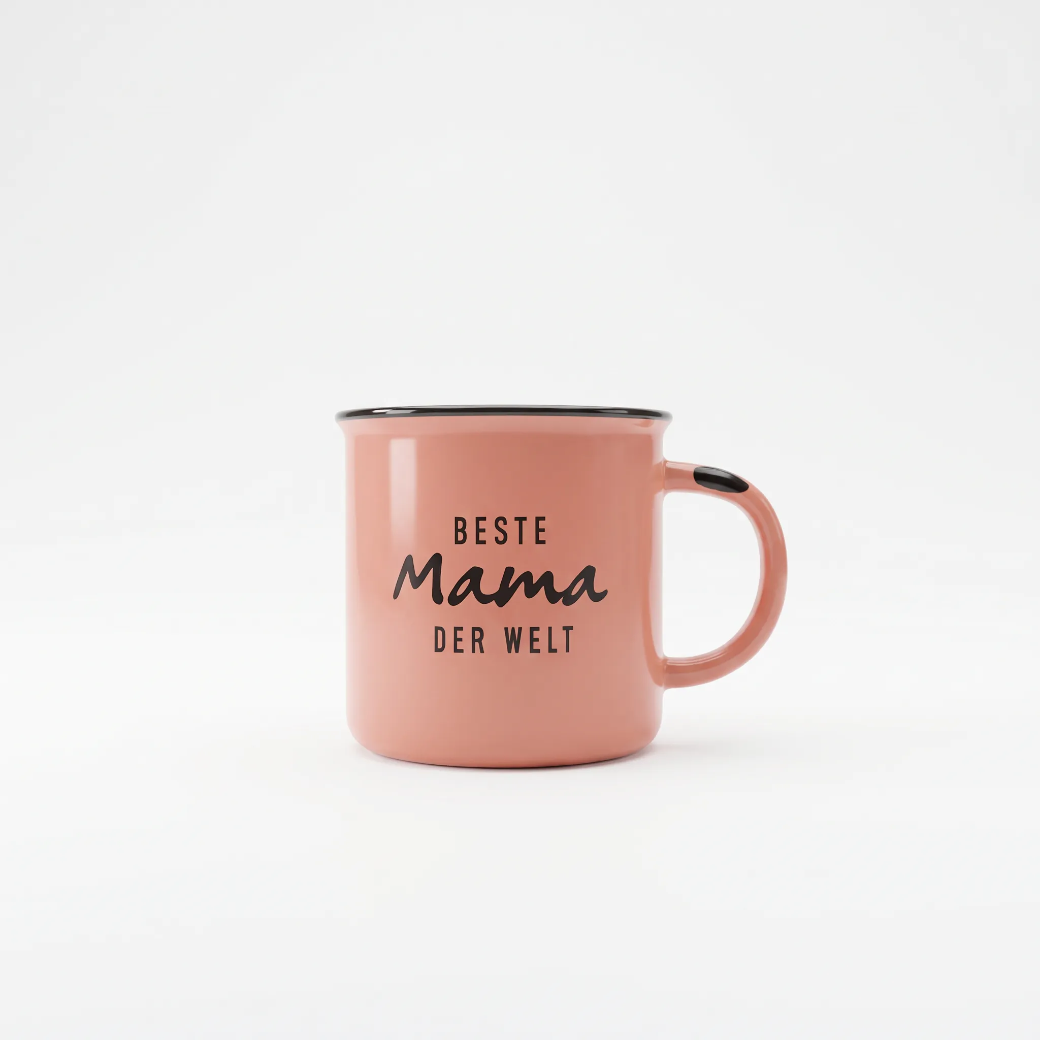 Pink Coffee Mug with Black Rim and "Beste Mama der Welt" German Text Print