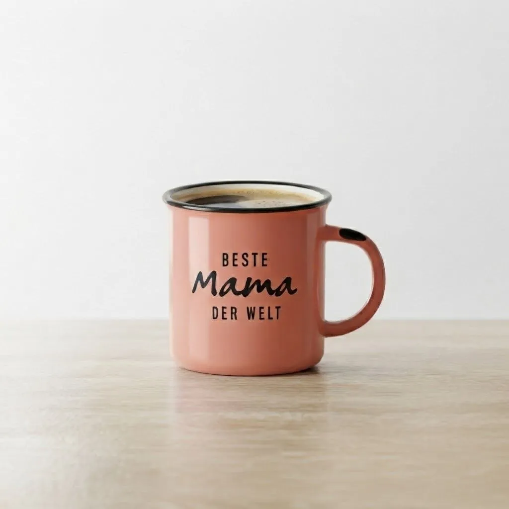 Pink Coffee Mug with Black Rim and "Beste Mama der Welt" German Text Print