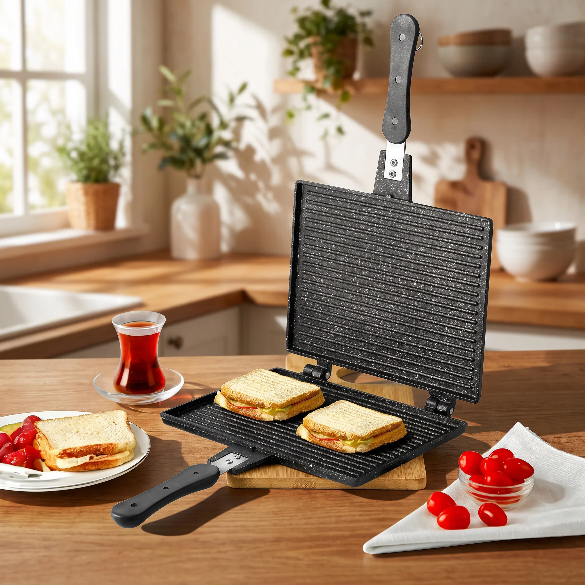 Double-Sided Non-Stick Grill Pan with Long Handles – Black