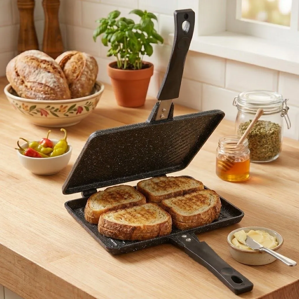 Double-Sided Non-Stick Grill Pan with Long Handles – Black