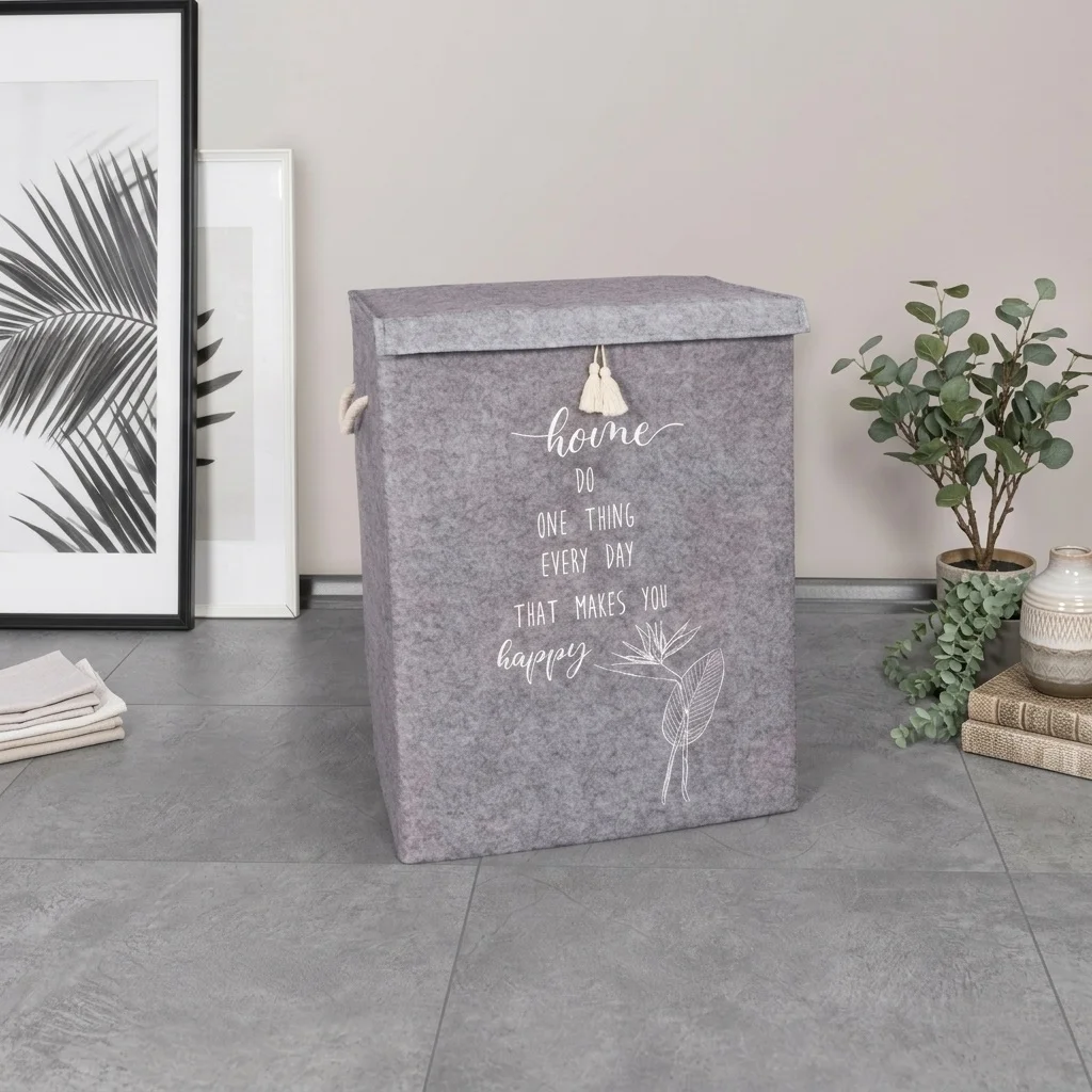 Fabric Storage Box for Clothes and Bags with Lid and Side Handles – 41×30×55 cm – Grey color option