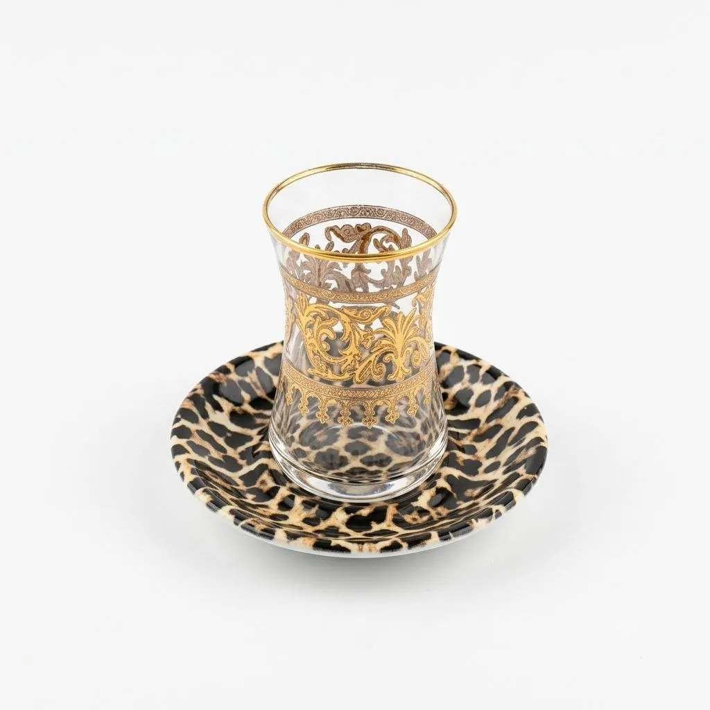 Set of 6 Leopard Print Saucer Plates 12cm – Black & Gold