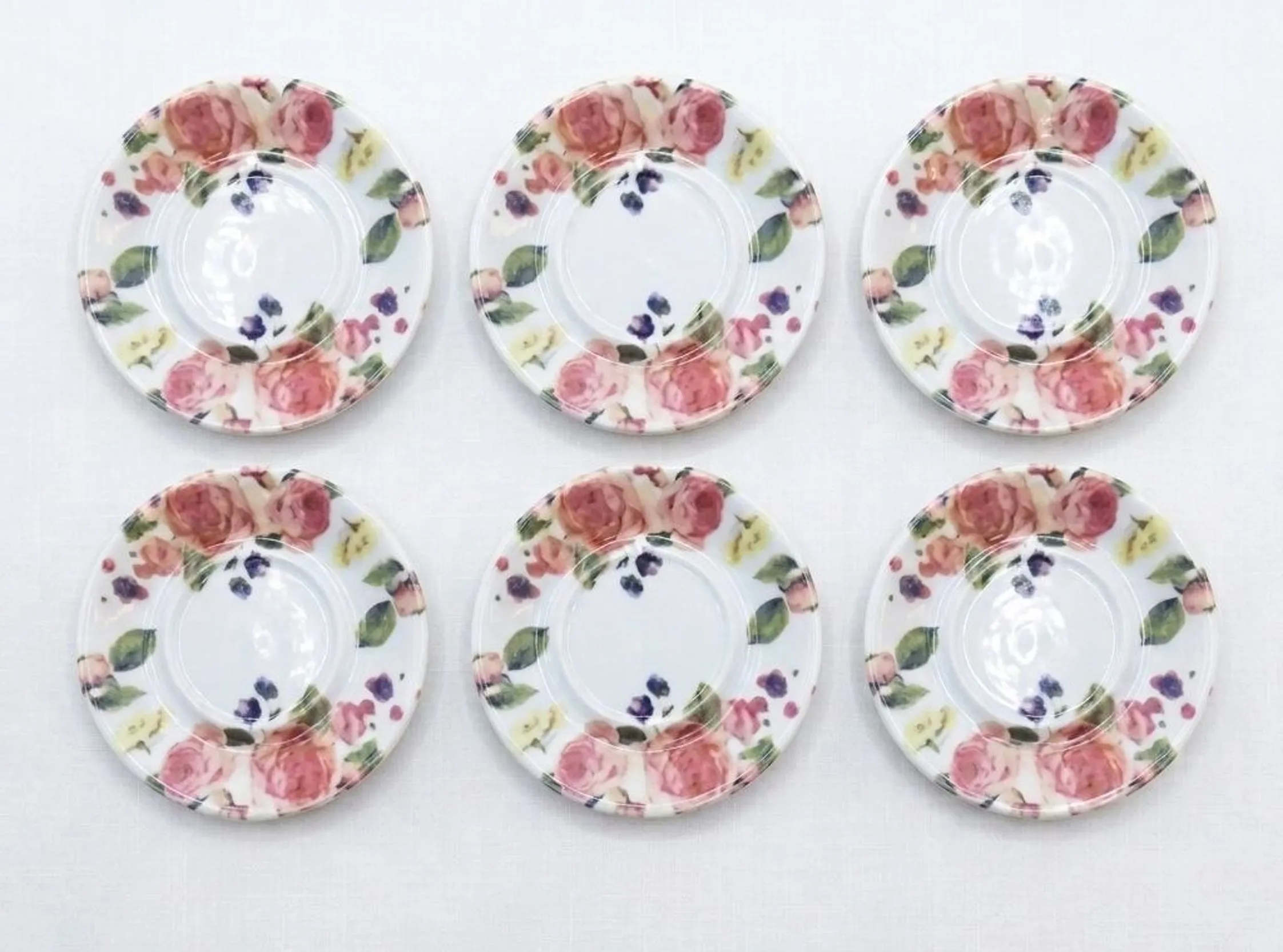Set of 6 Floral Pattern Tea & Coffee Saucers 12cm – White with Pink Flowers color option