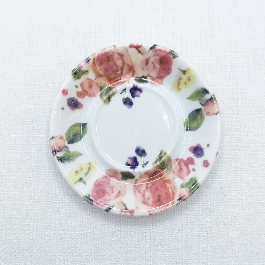 Set of 6 Floral Pattern Tea & Coffee Saucers 12cm – White with Pink Flowers