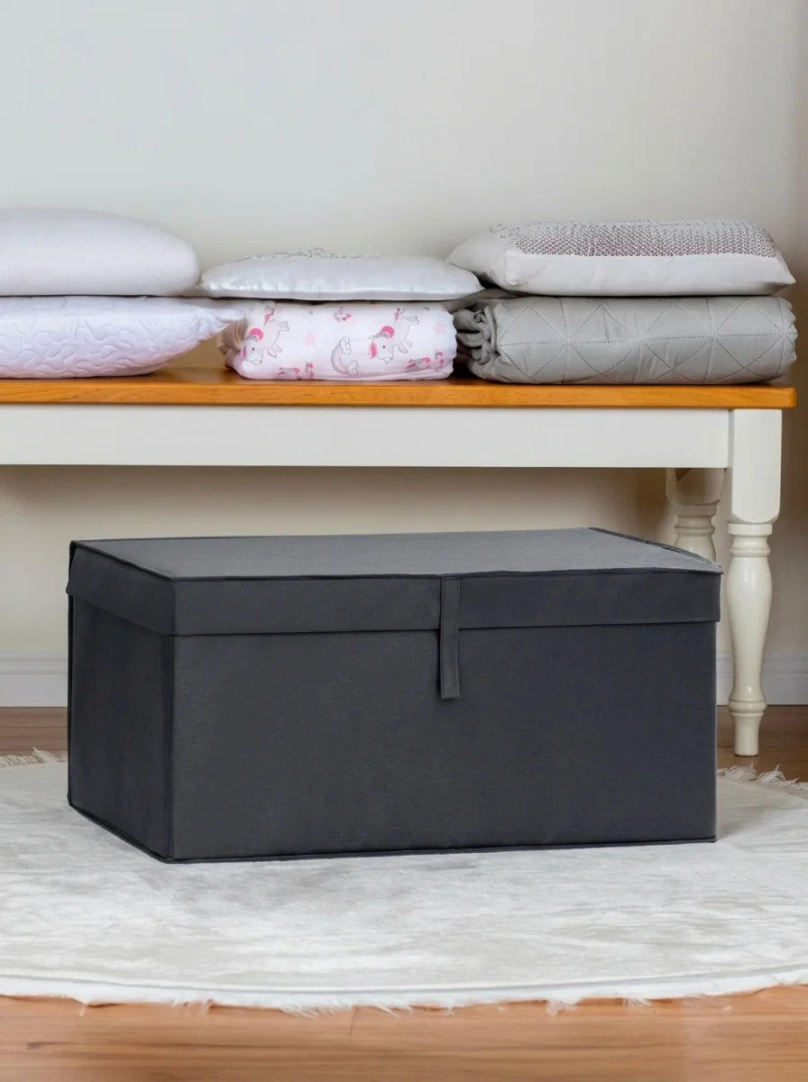 Fabric Storage Box with Lid – Black – 50 × 40 × 19 cm