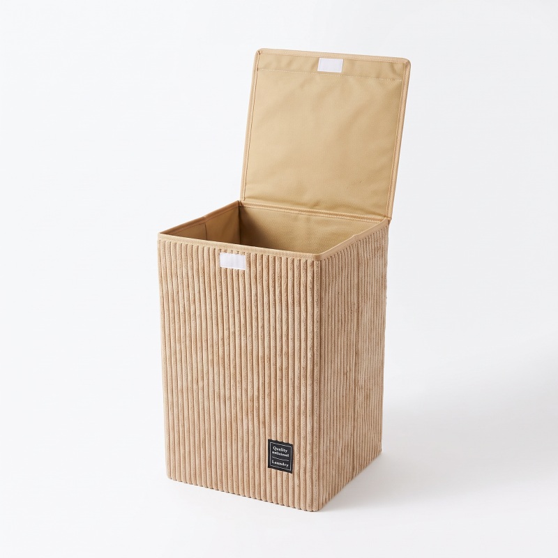 Fabric Laundry Basket with Lid – Ribbed Design – Beige – 33 × 33 × 53 cm color option