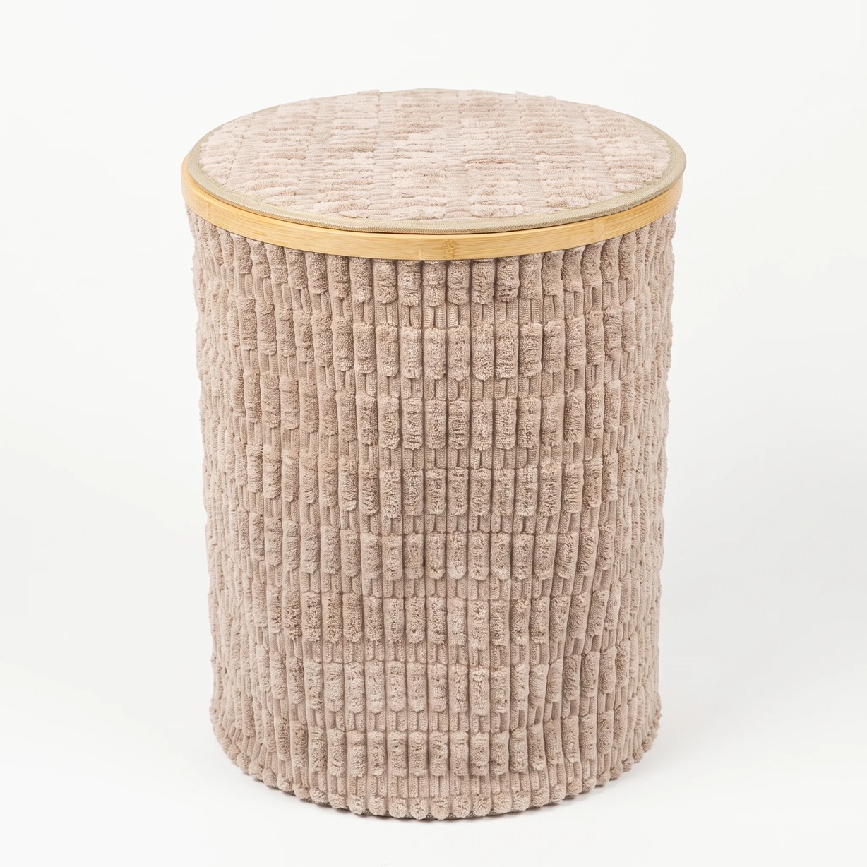 Tall Round Fabric Laundry Basket with Lid – Ribbed Design – Beige – 38 × 47 cm color option