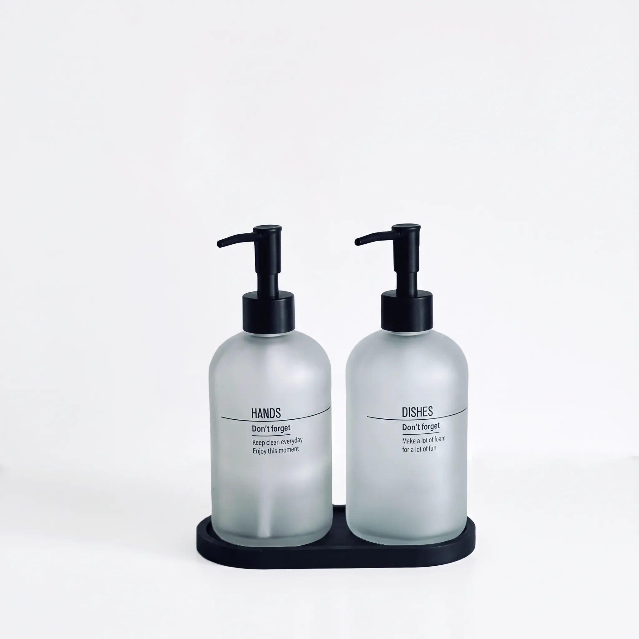 2-Piece Tall Soap Dispenser Set with Pumps and Tray – white