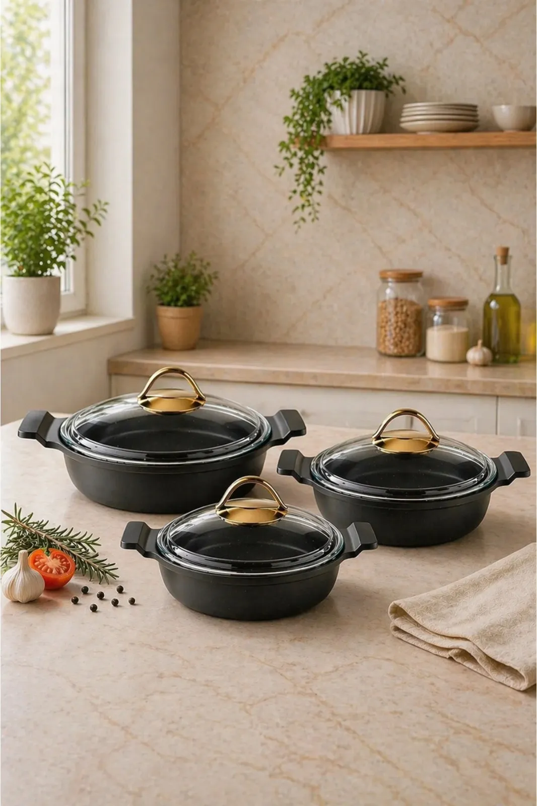 Lavonni 3-Piece Pan Set with Glass Lids – Black color option