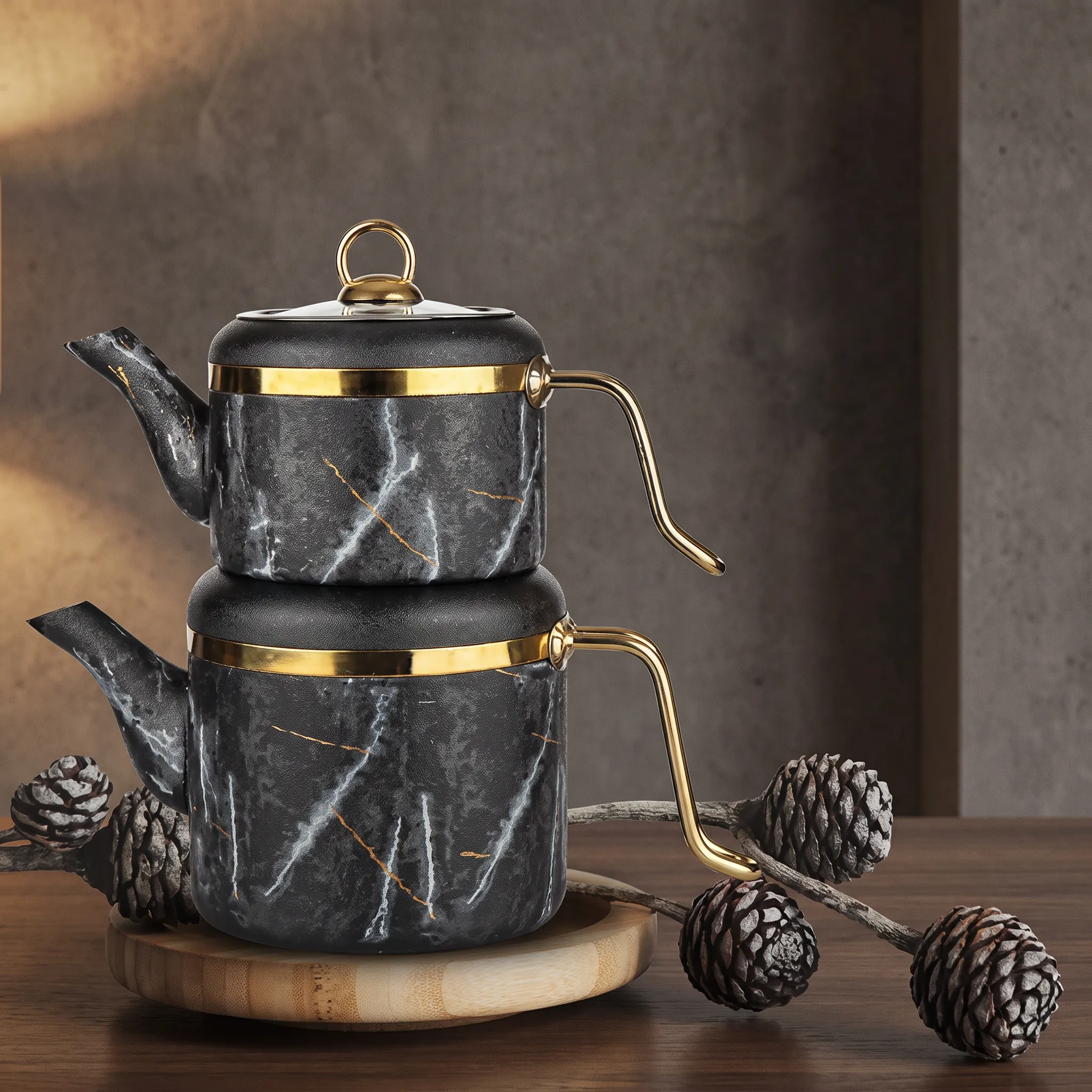 Ozlife Marble Pattern Teapot – Black & Gold