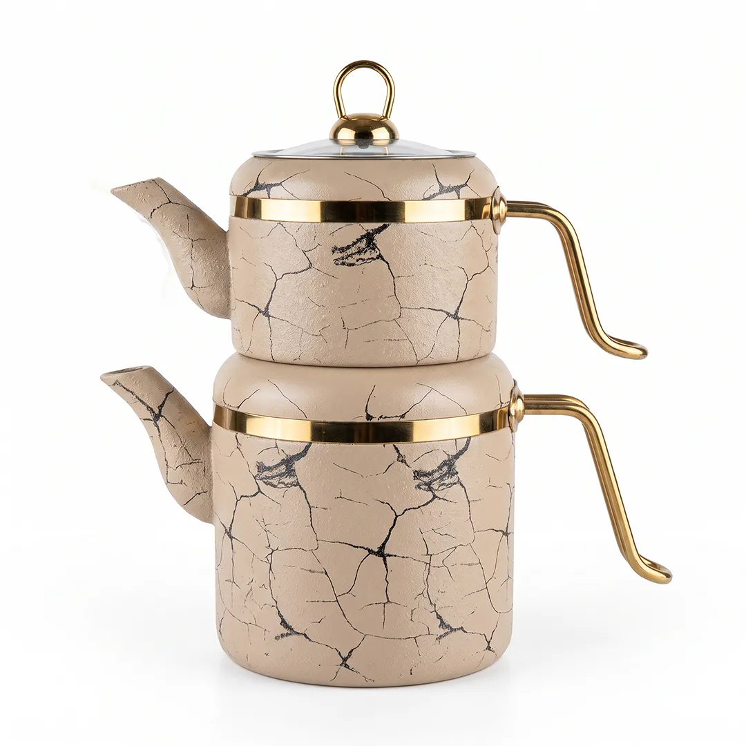 Ozlife Marble Pattern Teapot –Cream & Gold