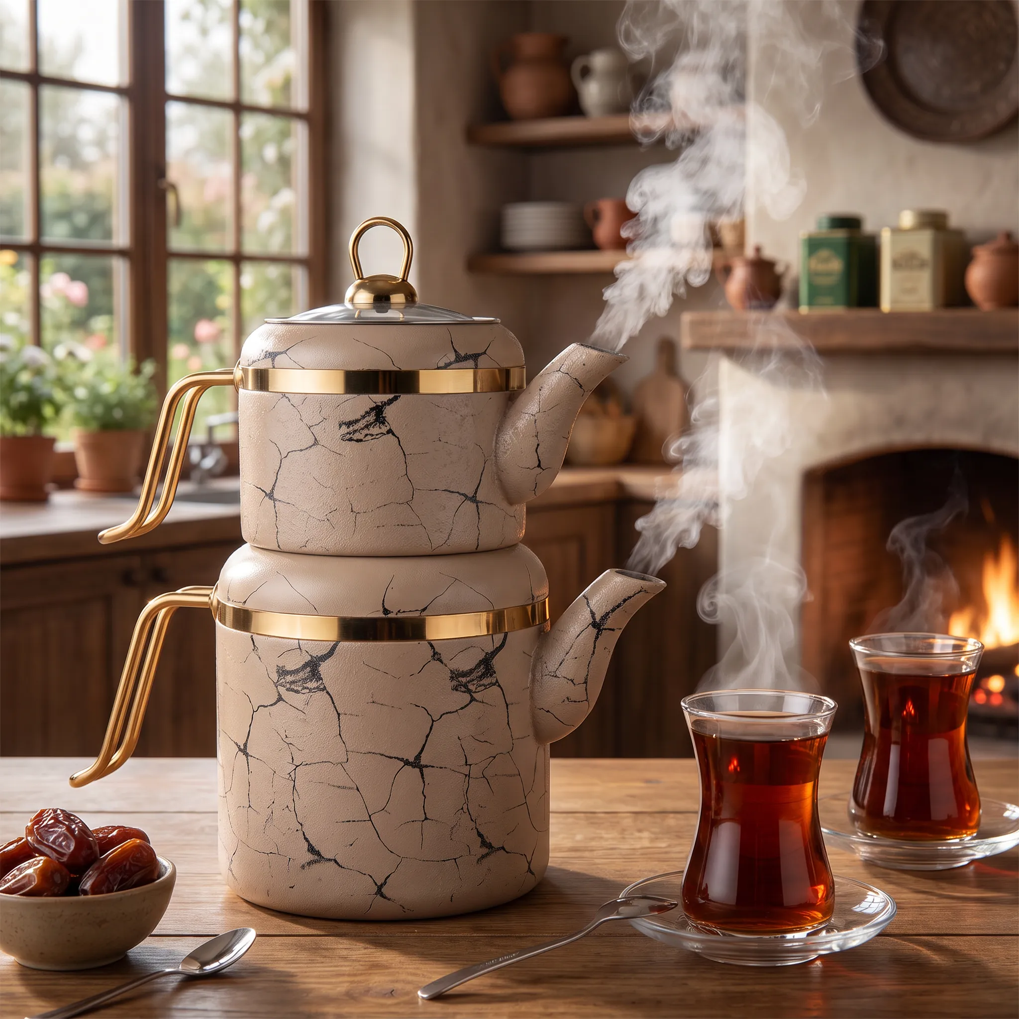 Ozlife Marble Pattern Teapot –Cream & Gold