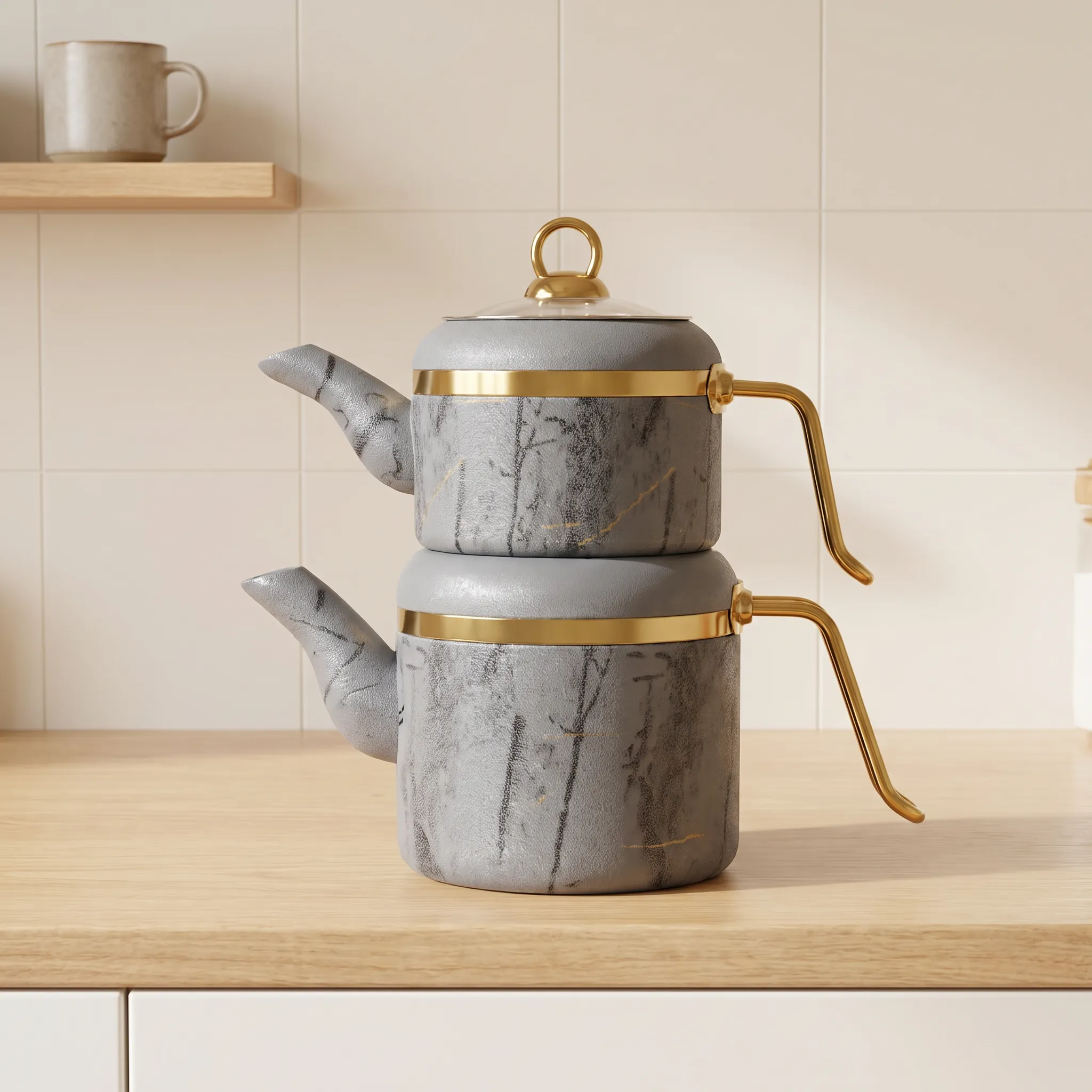 Ozlife Marble Pattern Teapot –Grey & Gold