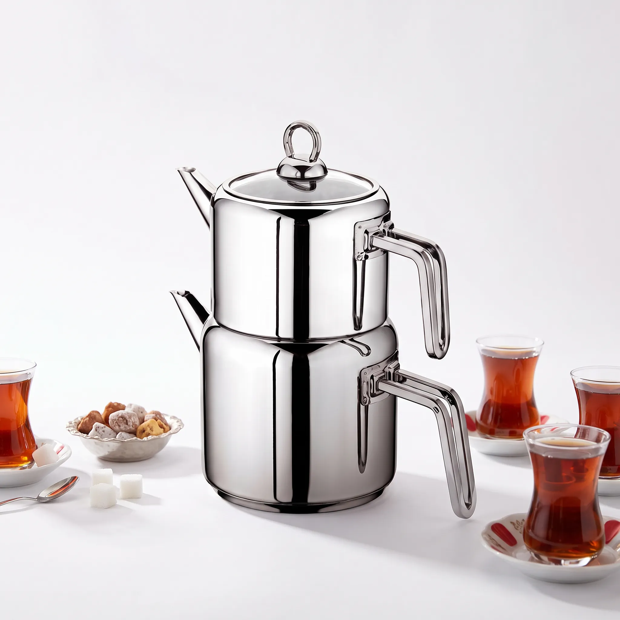 Ozlife Stainless Steel Double Turkish Teapot Set – 1.2L / 1.6L – 2-Year Warranty