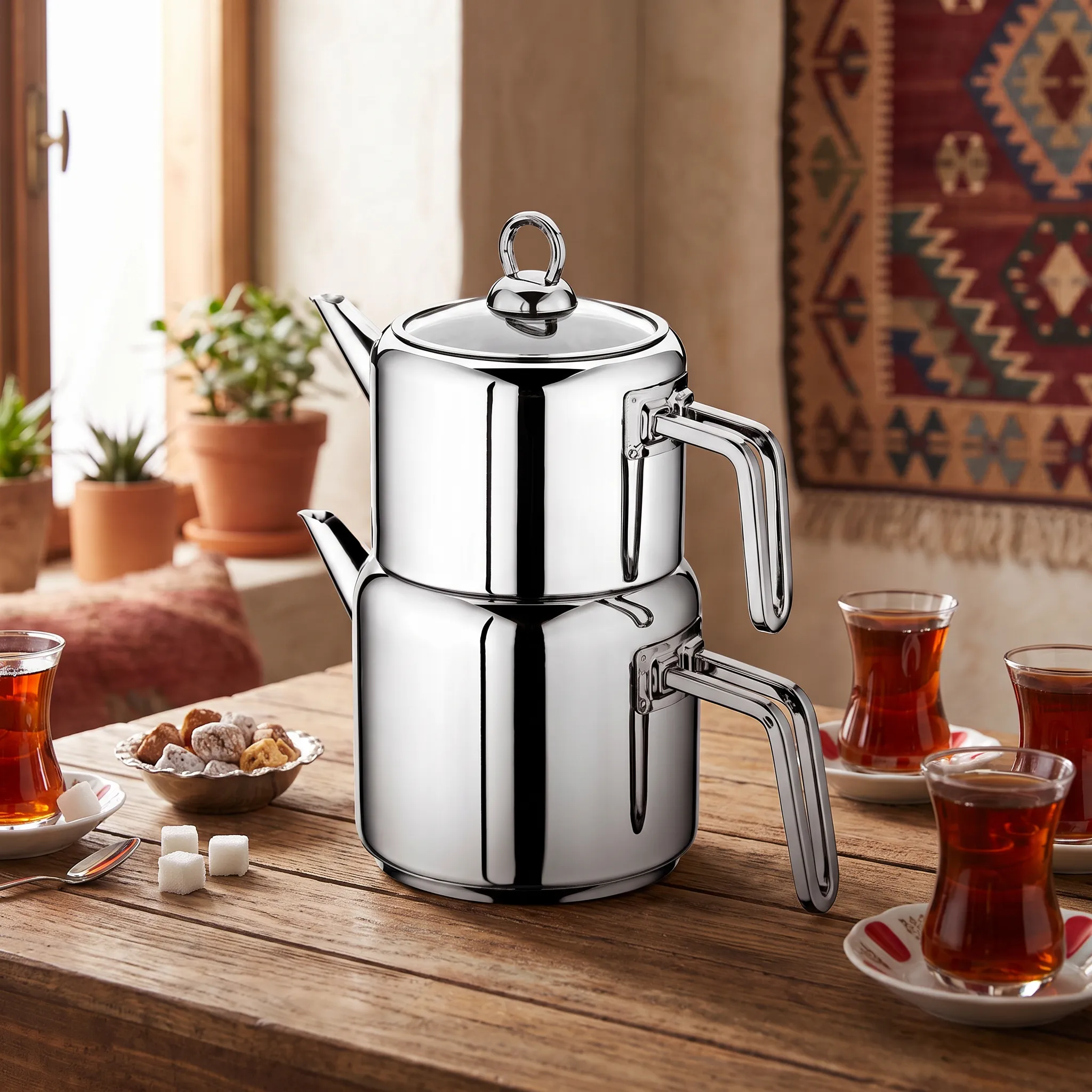Ozlife Stainless Steel Double Turkish Teapot Set – 1.2L / 1.6L – 2-Year Warranty